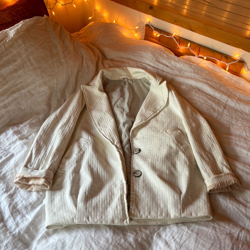Free People Cotton Linen Cream Lightweight Coat